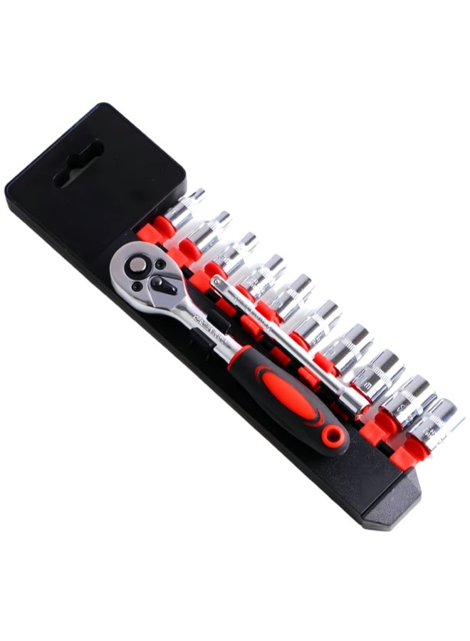 12pcs 1/4 Inch Mini Ratchet Socket Wrench Set, Drive Socket Set with 10 Sockets (4-13mm) and 2 Way Quick Released Ratchet Handle and Extension Bar - Image 1