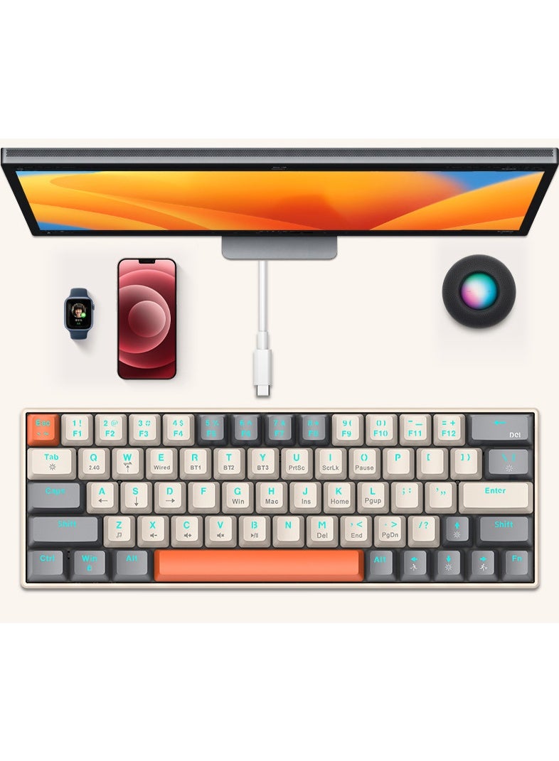 T-WOLF 3-Mode Wireless Mechanical Gaming Keyboard, 63 Keys Compact Hot-Swappable RGB Keyboard with 20 Lighting Effects & Bluetooth - Image 1