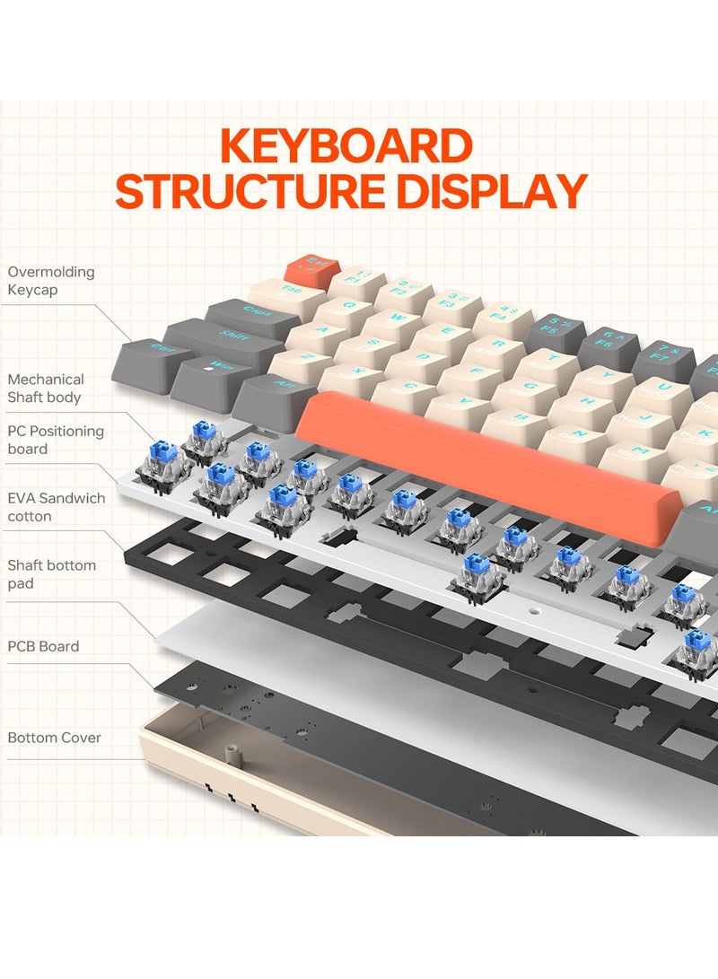 T-WOLF 3-Mode Wireless Mechanical Gaming Keyboard, 63 Keys Compact Hot-Swappable RGB Keyboard with 20 Lighting Effects & Bluetooth - Image 2