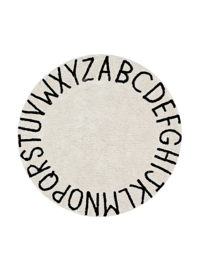 Lorena Canals Washable Area Rug for kids room. Collection ABC in color Black and White - Handmade by artisans in Round shape and made in Natural Cotton and Non-Toxic Dyes - Size: 5' x 5' - Image 1