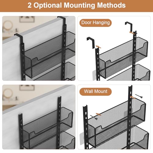VyGrow Over The Door Organizer, Metal Door Organizer Hanging with 5 Adjustable Baskets and Coat Hook, Behind The Door Storage for Bedroom Closet Bathroom Pantry Cabinet Kitchen, Black - Image 4