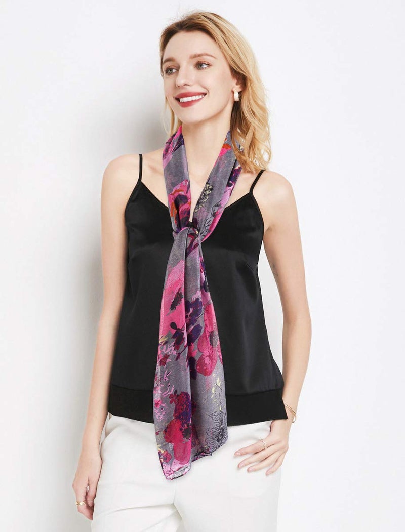 GERINLY Lightweight Scarves Fashion Flowers Print Shawl Wrap for Women Autumn Floral Accessory Outfit (Purple Gray) - Image 4