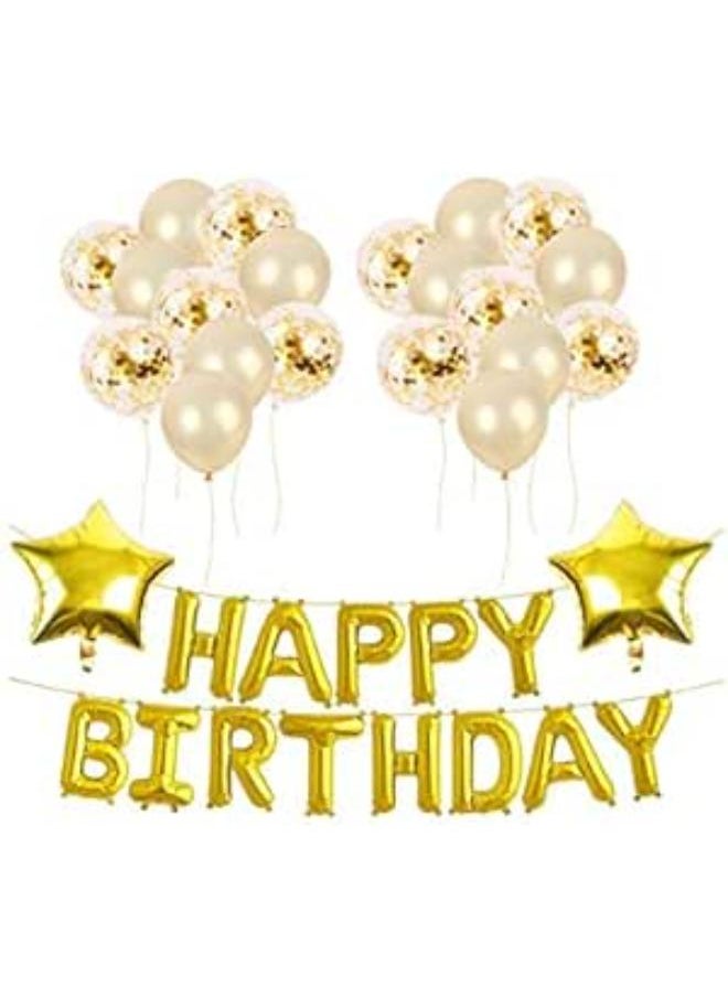 Generic - Birthday Party Decorations with Hanging String Balloon Ribbon, Happy Birthday Balloons, Happy Birthday Banner Balloons, Foil Letter Balloons, Balloon Set for Birthday Party (Gold) - Image 1