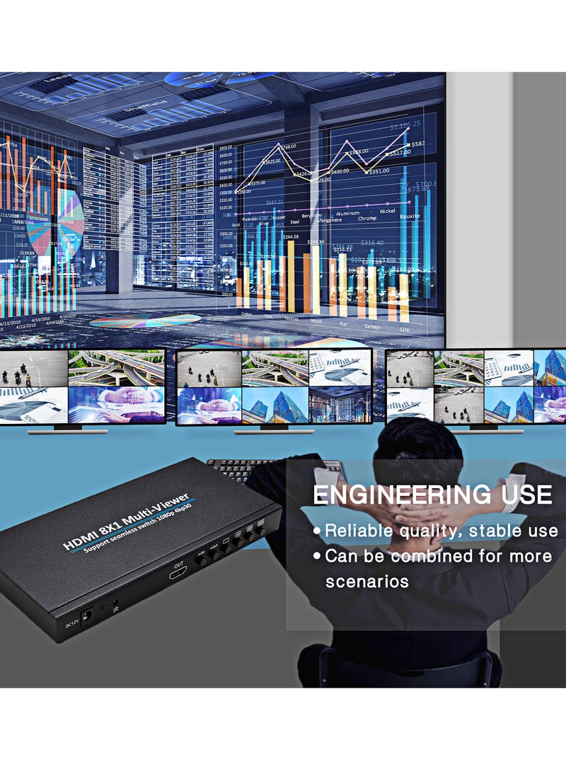 8x1 HDMI 4K Quad Multi-viewer Screen Divider 8 Screen Splitter with Seamless Switching - Image 4
