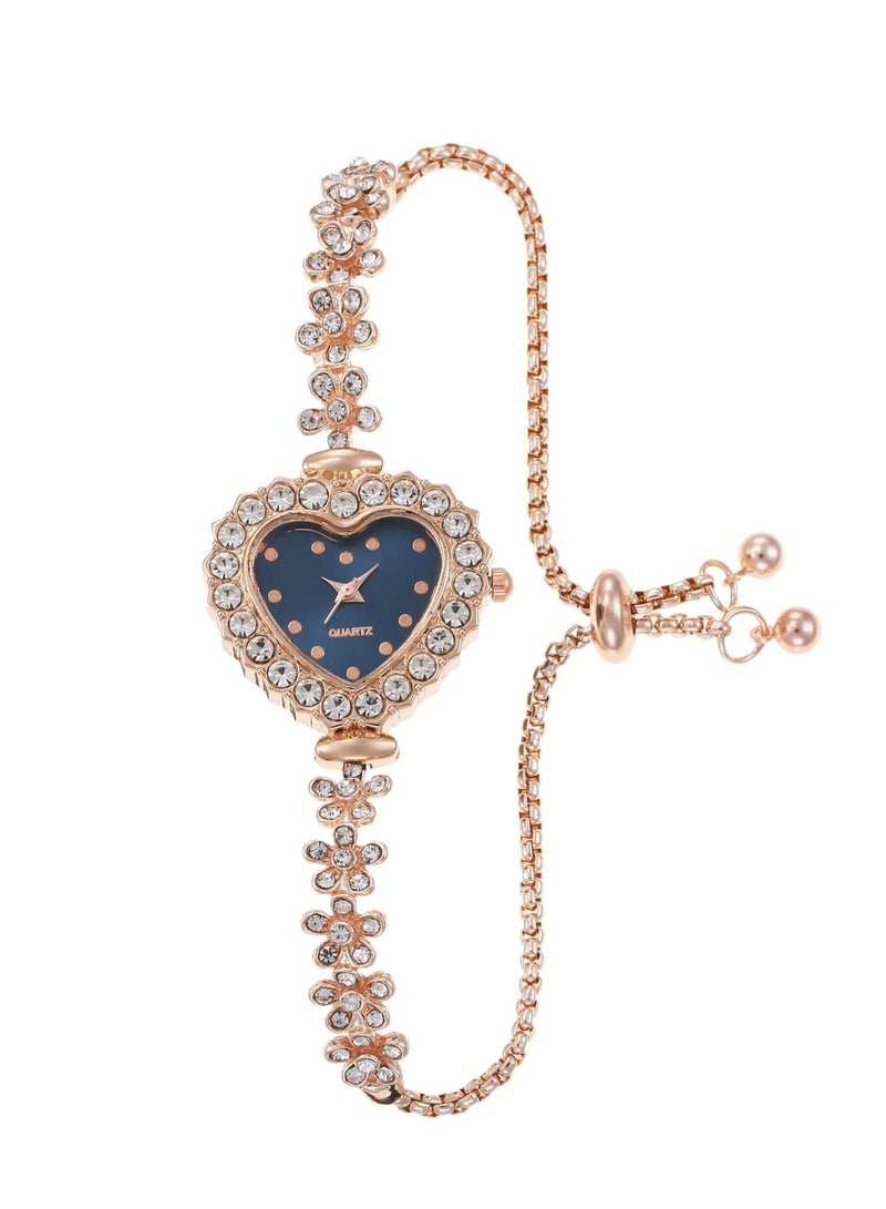 Diamond-Studded Light Luxury Heart Women's Bracelet Watch  - Image 1