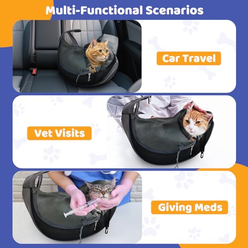 MASHDE Cat Sling Carrier, Soft Cat Carrier Pouch for Cats Under 11 lbs with Adjustable Strap, Breathable Mesh Cat Bag for Nail Trimming Vet Visits Car Travel Outdoor (Dark Gray) - Image 4
