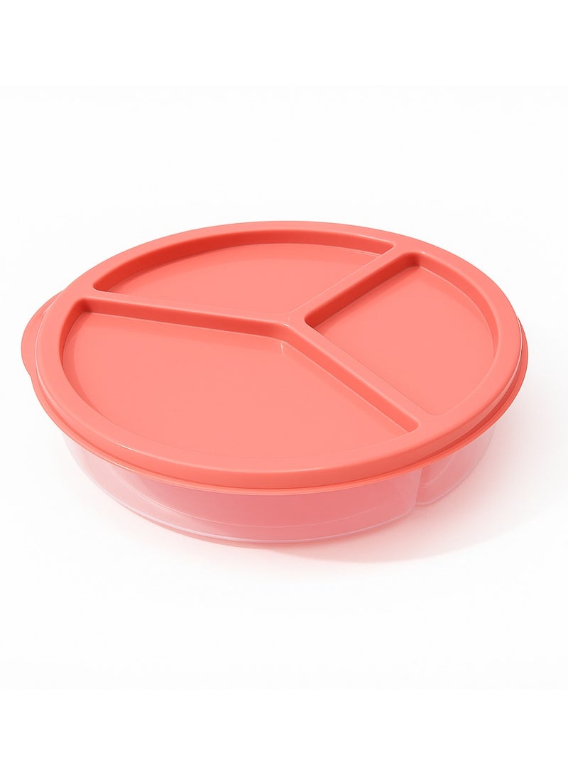 Deep round lunch box with 3 compartments and a snap-on lid - practical design for storing food and sandwiches - Code 1383 - watermelon color