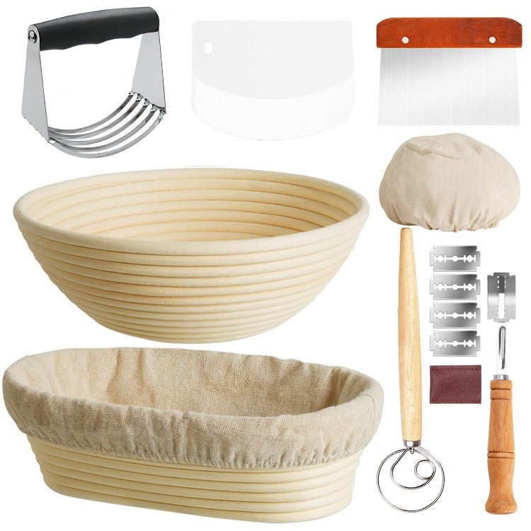 Wholesale Fermentation Basket Bread Set European Bread Rattan Basket Scraper Mixer Oval Baking Tool Set