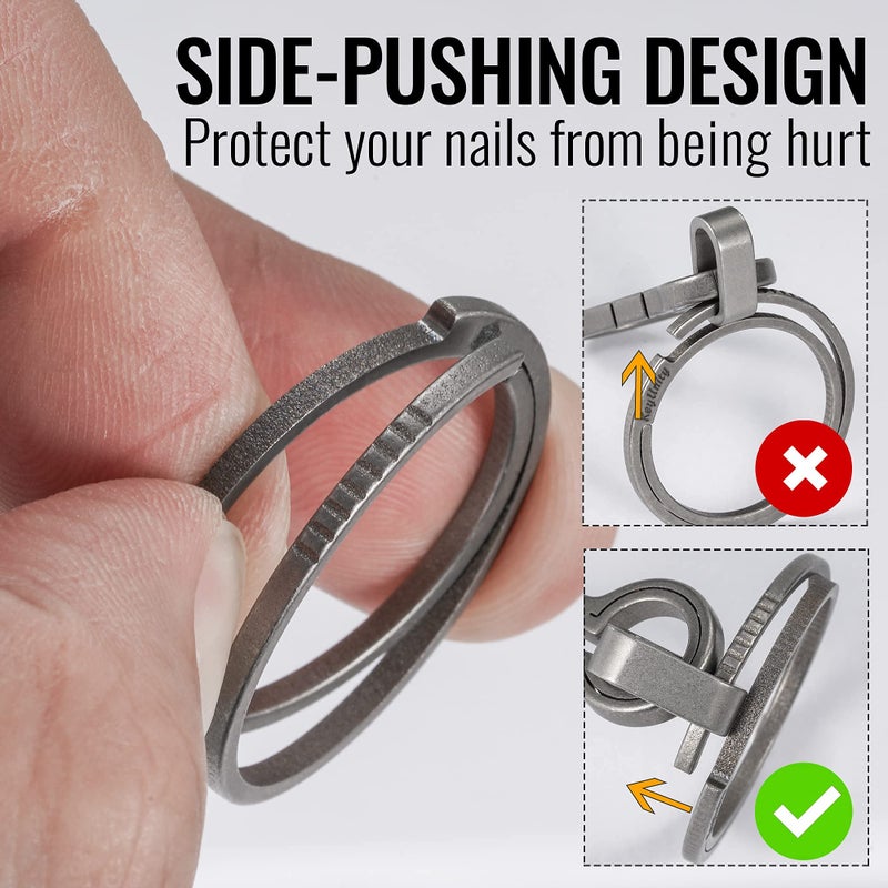 KeyUnity KA11 Titanium Flat Key Rings, 33/25/17.5mm Side Pushing Split Ring for Key Carabiner Flashlight Knife Dog ID Collar Tag (1L+4S) - Image 4