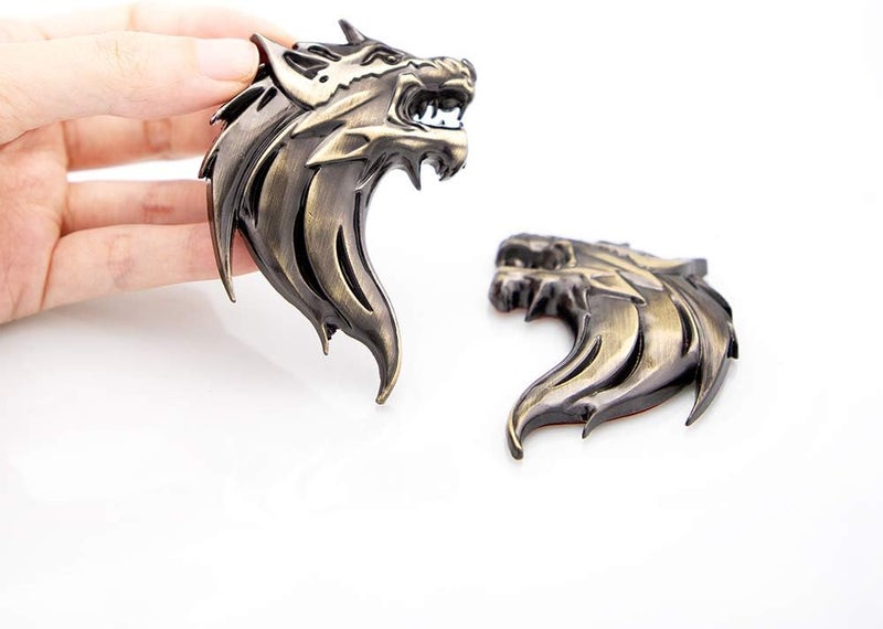 CARRUN 2pcs 3D Wolf Head Metal Emblem Car Motorcycles Side Fender Rear Styling Emblem Badge Decal (Gold) - Image 2