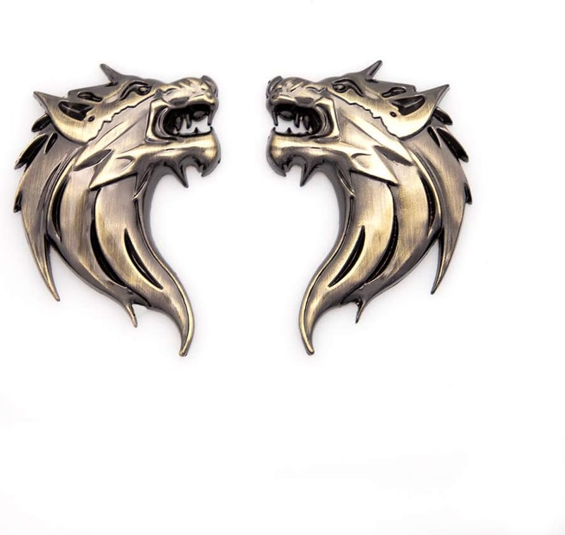 CARRUN 2pcs 3D Wolf Head Metal Emblem Car Motorcycles Side Fender Rear Styling Emblem Badge Decal (Gold) - Image 3