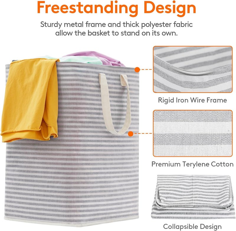 Lifewit [2 Pack] 90L Laundry Baskets Each, Collapsible Laundry Basket with Reinforced Handles, Waterproof Freestanding Design for Bedroom and Laundry, Grey, 180L Total - Image 2