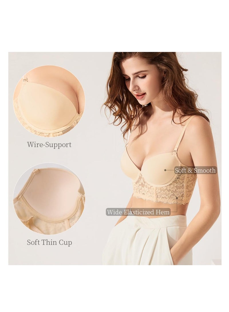 SYOSI Womens Low Back Bra, Seamless Backless Bras with Clear Straps, U Shape Low Cut Multiway Convertible Lace Backless Bra, Push Up Backless Bras 38/85B - Image 2