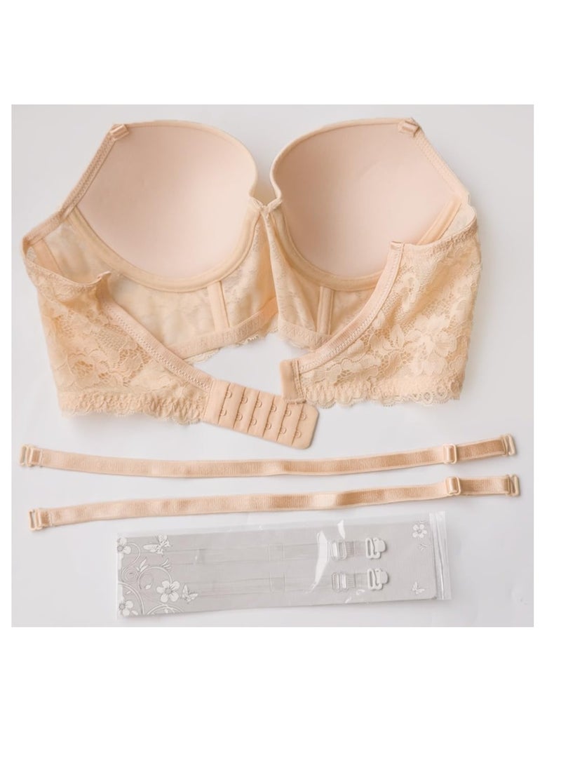 SYOSI Womens Low Back Bra, Seamless Backless Bras with Clear Straps, U Shape Low Cut Multiway Convertible Lace Backless Bra, Push Up Backless Bras 38/85B - Image 5