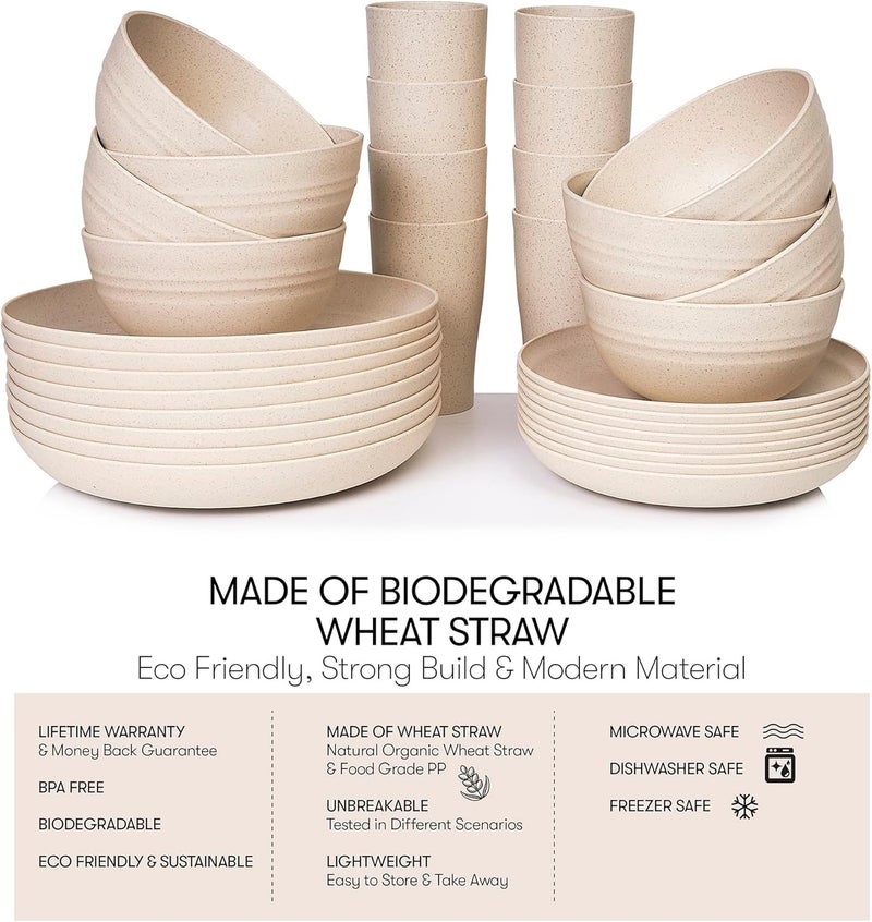 SWEVEN Wheat Straw Dinnerware Sets | Unbreakable Dinnerware Sets | Dishwasher Microwave Safe Dinnerware | Eco Friendly Non Breakable Dinnerware Sets | RV Outdoor Camping (Beige, Service for 8 (32 pcs)) - Image 3