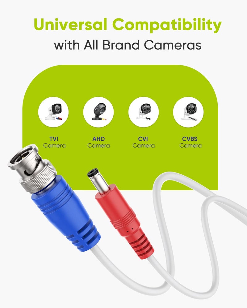 SANNCE 4-Pack 100ft BNC Video and Power Security Camera Cable with BNC Connectors and RCA Adapters for CCTV Camera System 100pcs Cable Clips Included (White) - Image 5