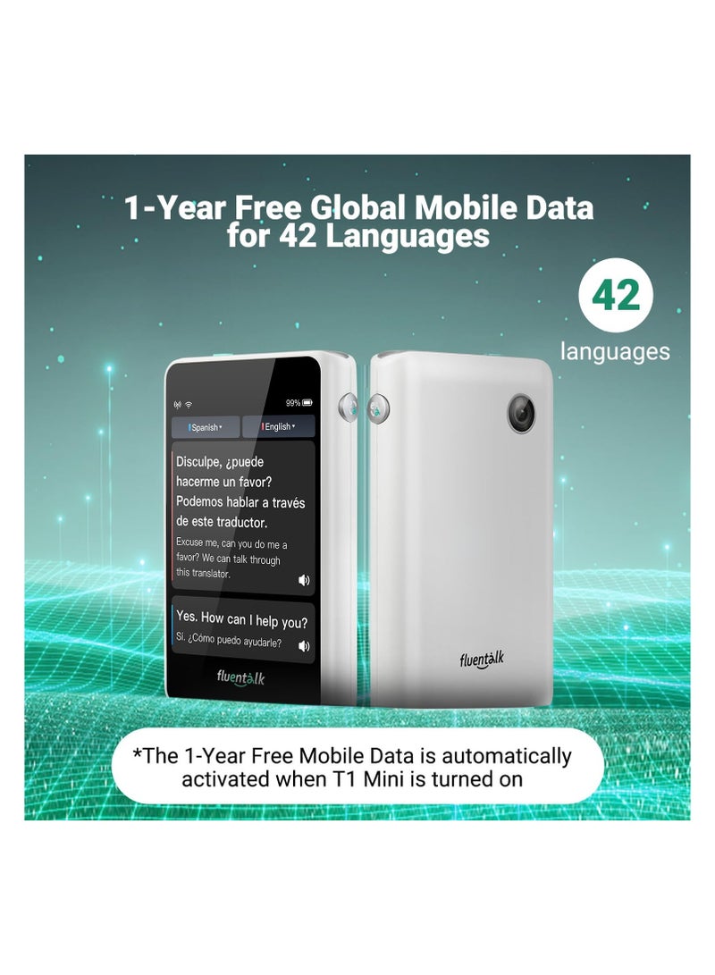 Timekettle Fluentalk T1 Mini Translator Device No WiFi Needed, Built in 1-Year Global Mobile Data, Supports 40 Languages and Photo Translation, Instant Language Translator for Travelling White - Image 2