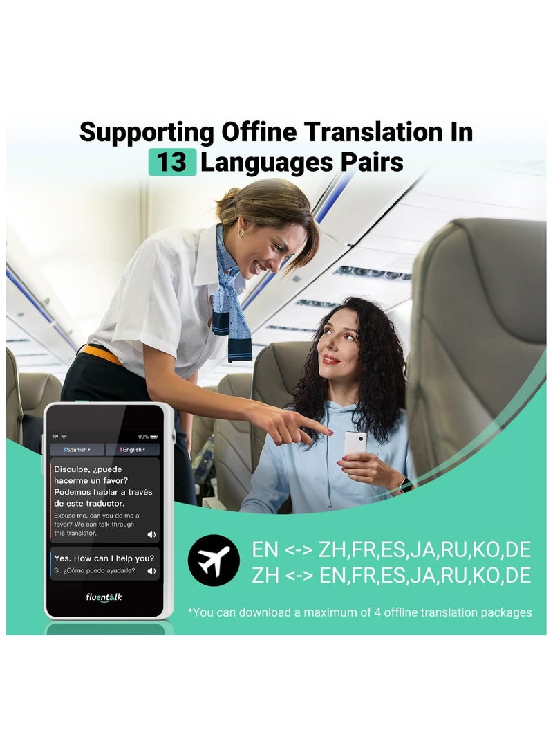 Timekettle Fluentalk T1 Mini Translator Device No WiFi Needed, Built in 1-Year Global Mobile Data, Supports 40 Languages and Photo Translation, Instant Language Translator for Travelling White - Image 4