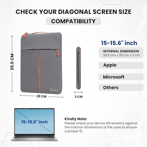 Dyazo 15.6 Inch Laptop Sleeve Case with Front Pocket | Water Resistant Laptop Carrying Case | Compatible for MacBook, HP, Dell, Acer, Asus, Microsoft, Samsung and Other Notebooks (Grey & Orange) - Image 2