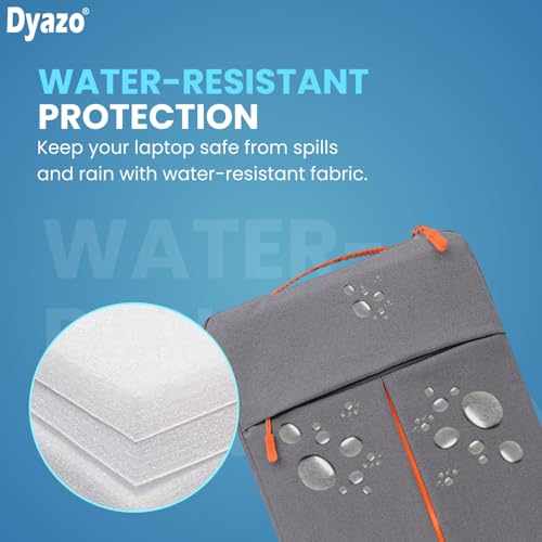 Dyazo 15.6 Inch Laptop Sleeve Case with Front Pocket | Water Resistant Laptop Carrying Case | Compatible for MacBook, HP, Dell, Acer, Asus, Microsoft, Samsung and Other Notebooks (Grey & Orange) - Image 5