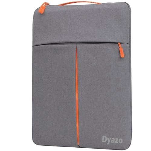 Dyazo 15.6 Inch Laptop Sleeve Case with Front Pocket | Water Resistant Laptop Carrying Case | Compatible for MacBook, HP, Dell, Acer, Asus, Microsoft, Samsung and Other Notebooks (Grey & Orange) - Image 1