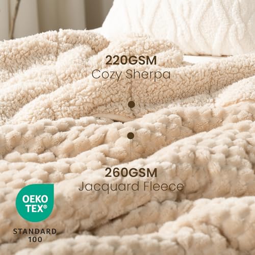 Drewin Weighted Blanket Twin Size 15 lbs, 3D Turtleback Pattern Jacquard Sherpa Weighted Blankets, Adult Weighted Blankets for Sleep Natural and Relaxing, Beige, 48 x 72 inches - Image 2