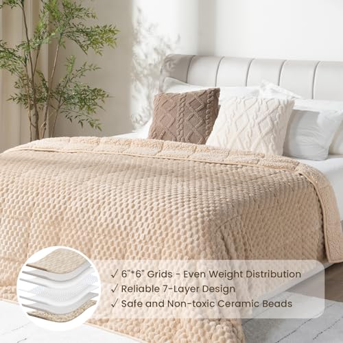 Drewin Weighted Blanket Twin Size 15 lbs, 3D Turtleback Pattern Jacquard Sherpa Weighted Blankets, Adult Weighted Blankets for Sleep Natural and Relaxing, Beige, 48 x 72 inches - Image 4