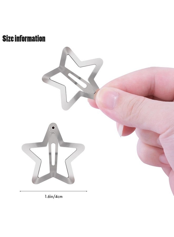 SAOROPEB Star Hair Clips 2000s Y2K Snap Hair Barrettes Non Slip Star Hair Accessories Silver Metal Hair Clips for Girls Women -15 PCS 1.57" - Image 2