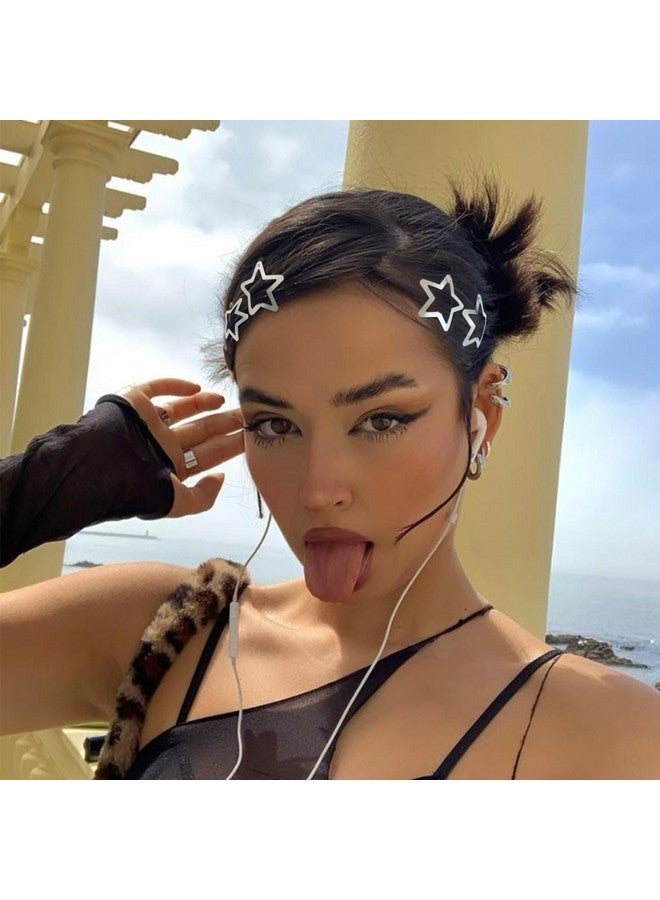 SAOROPEB Star Hair Clips 2000s Y2K Snap Hair Barrettes Non Slip Star Hair Accessories Silver Metal Hair Clips for Girls Women -15 PCS 1.57" - Image 3