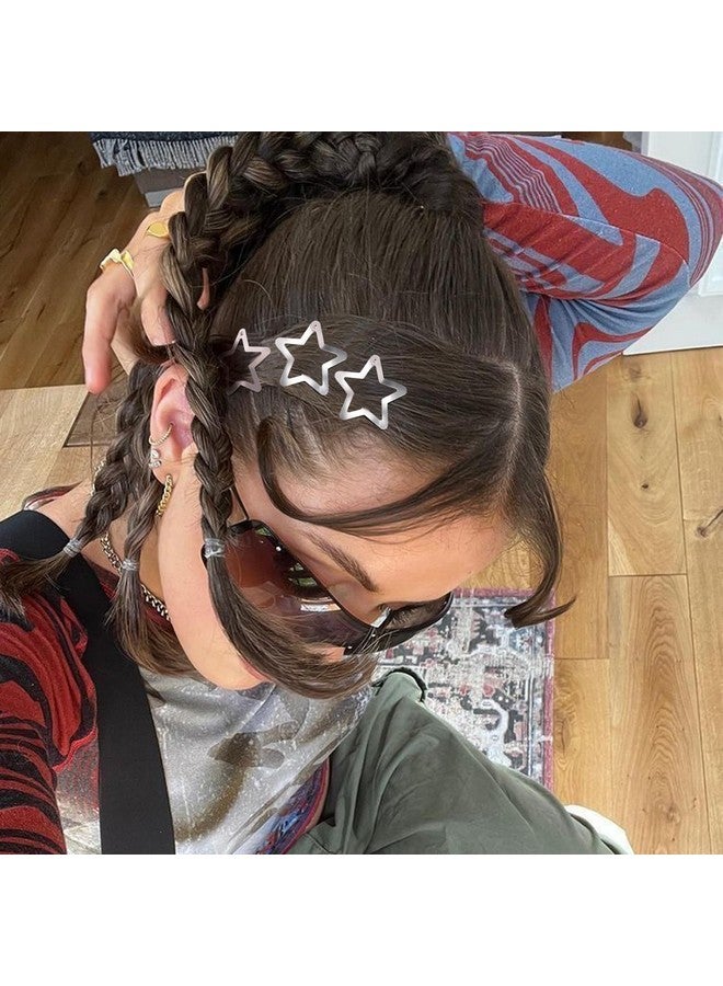 SAOROPEB Star Hair Clips 2000s Y2K Snap Hair Barrettes Non Slip Star Hair Accessories Silver Metal Hair Clips for Girls Women -15 PCS 1.57" - Image 4
