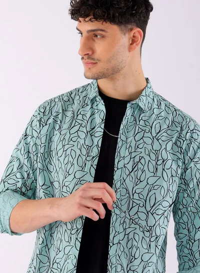 شركة المرآب الهندية Men Regular Fit Tropical Full Sleeves Spread Collar Casual Shirt