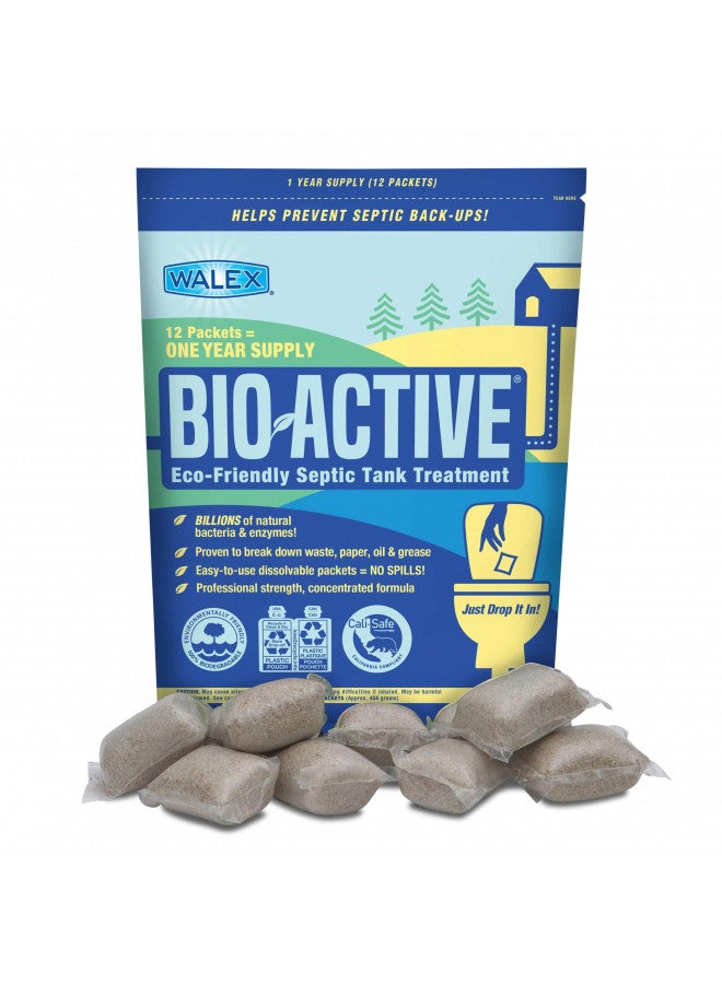 WALEX Bio-Active Premium Septic Tank Treatment - 1 Year Supply Of Beneficial Bacteria Enzymes - 12 Treatments - Rapid Dissolve Sachet - Commercial Strength - Made In The USA  - Image 1