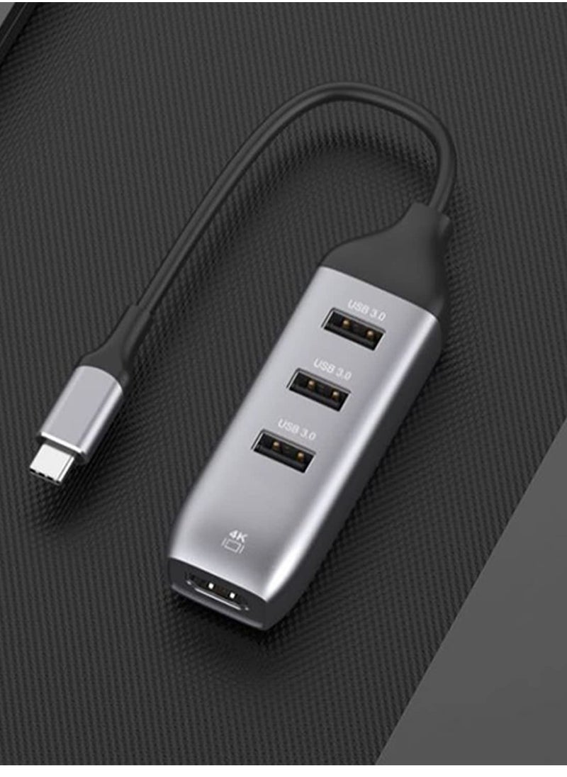 Generic USB C to HDMI Adapter with 3 USB 3.0 Ports, HDMI 4K Output, Compatible with MacBook Pro, iPad, XPS, Surface, Android, and More, DP Alternative Mode Required  - Image 1