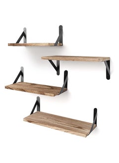 XICEN 4pcs Rustic Wood Floating Shelves, Wall Mounted Storage Rack, Photo & Vase Display Shelf, Wall Decor, Home Decor, Bedroom, Living Room(Plants Carbonized Black)  - Image 1