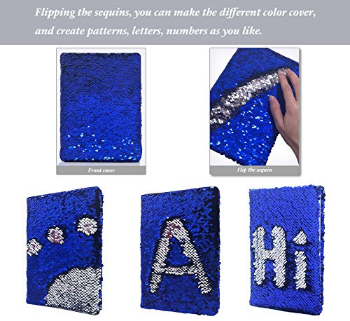 GINMLYDA Sequin Girls Journal for Kids 85x55 Inches 160 Lined Pages Diary for Girls and Boys Reversible Flip Sequence Notebook for Teenage Pre School Writing Drawing Travel Gifts BlueSliver - Image 5