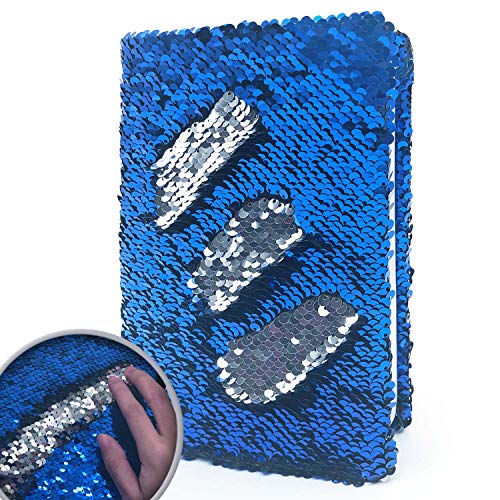 GINMLYDA Sequin Girls Journal for Kids 85x55 Inches 160 Lined Pages Diary for Girls and Boys Reversible Flip Sequence Notebook for Teenage Pre School Writing Drawing Travel Gifts BlueSliver - Image 1