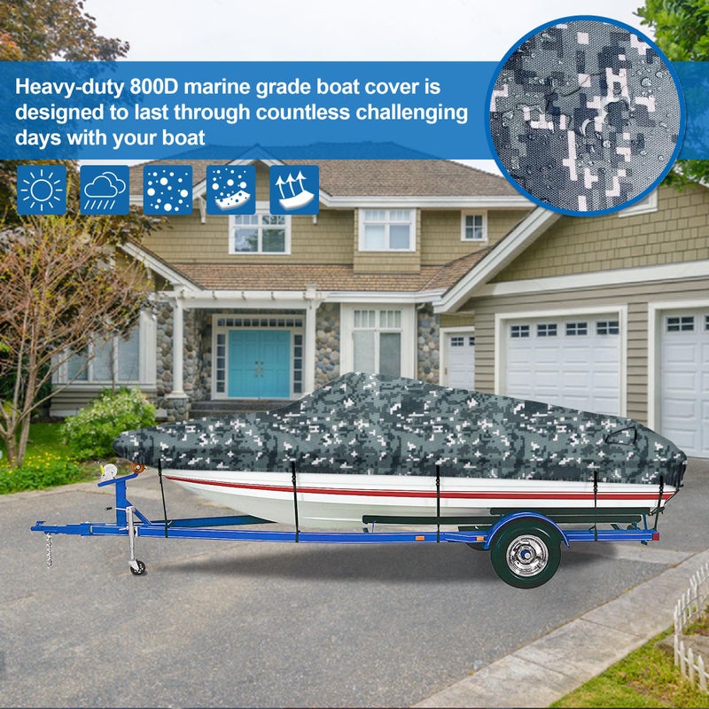 iCOVER Trailerable Boat Cover- 16'-18.5' 800D Water Proof Heavy Duty, Fits V-Hull, Fish&Ski, Pro-Style, Fishing, Utiltiy, Runabout, Bass Boats, up to 16ft-18.5ft Long X 94" Wide - Image 3