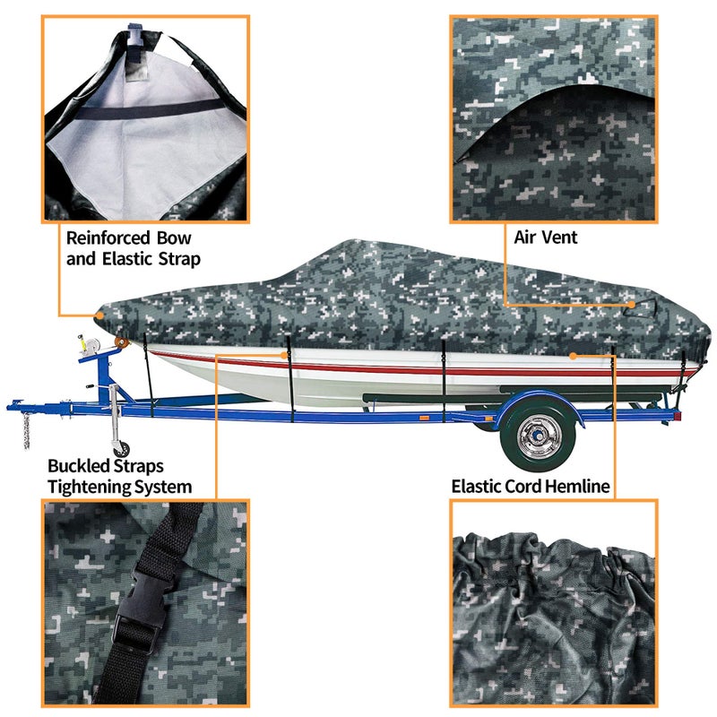 iCOVER Trailerable Boat Cover- 16'-18.5' 800D Water Proof Heavy Duty, Fits V-Hull, Fish&Ski, Pro-Style, Fishing, Utiltiy, Runabout, Bass Boats, up to 16ft-18.5ft Long X 94" Wide - Image 1