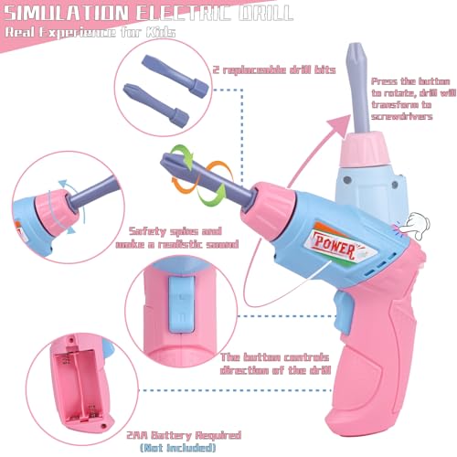 Magic4U Kids Tool Set 48PCS Toddler Tool Set with Electronic Toy Drill Kids Tape MeasurePretend Play Construction Toys Costume with Kids Tool Belt GlovesToy Tools Box for Girl Boy Ages 38 - Image 5