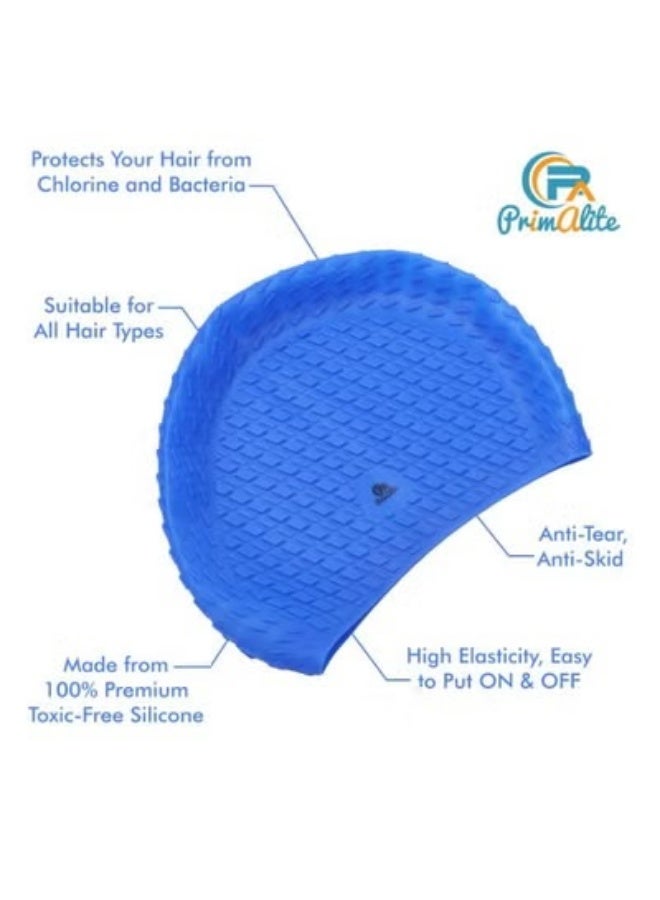Primalite Silicone Swimming Cap with Nose Clip & Ear Plug Long & Short Hair, Cover Ears to Keep Hair Dry, Waterproof Swim Caps, AntiSlip Comfortable High Elasticity Adults Men Women Kids Dark Blue - Image 2
