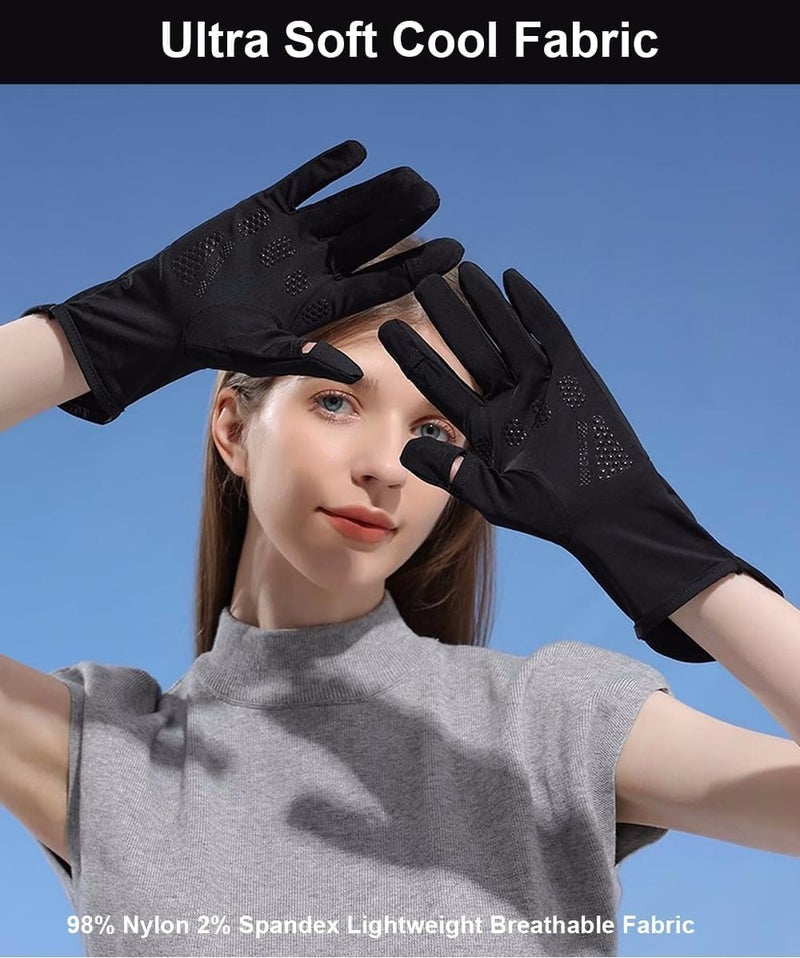 GREEYA Hand Gloves for Bike Riding - UV Sun Protection Open Finger Touchscreen Non-Slip Gloves for Women - Women Outdoor Sports Cycling Glove, UPF 50+ (Black) - Image 4