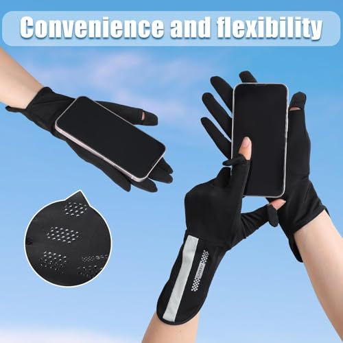 GREEYA Hand Gloves for Bike Riding - UV Sun Protection Open Finger Touchscreen Non-Slip Gloves for Women - Women Outdoor Sports Cycling Glove, UPF 50+ (Black) - Image 2