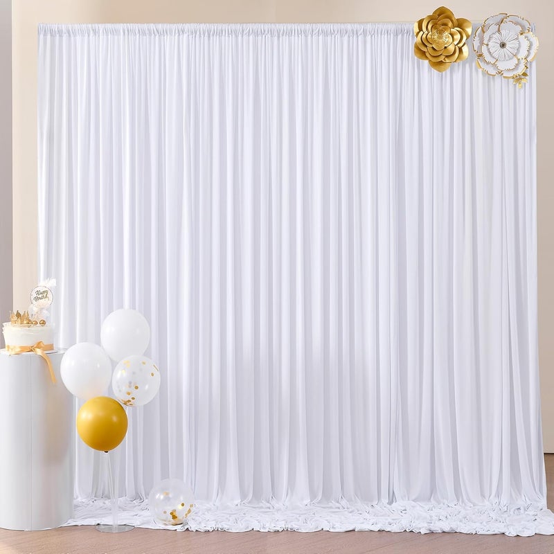 NSSONBEN Wrinkle Free White Backdrop Curtains for Parties, Polyester Photo Backdrop Drapes 2 Panels 5x7ft for Photography Wedding Parties Birthday Background Baby Shower, 10ftx7ft - Image 1