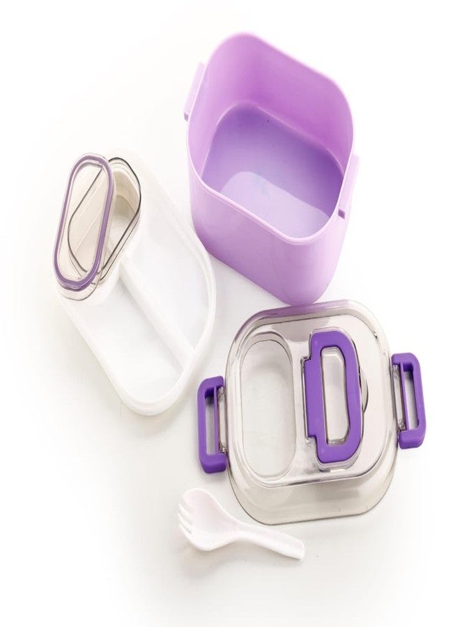 MARKWELL Mighty Lunch Box Comes with 1 Small Container, Stylish Anti Spill Lid & 1 Baby Spoon BPA Free, Food Grade Perfect for School & Outdoor-900ml+100ml Lilac - Image 2