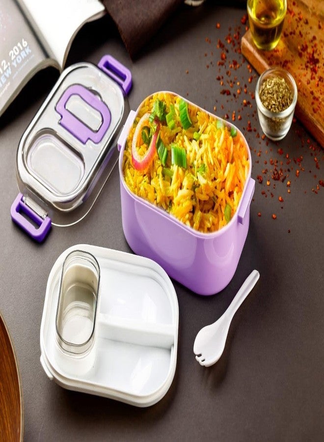 MARKWELL Mighty Lunch Box Comes with 1 Small Container, Stylish Anti Spill Lid & 1 Baby Spoon BPA Free, Food Grade Perfect for School & Outdoor-900ml+100ml Lilac - Image 3
