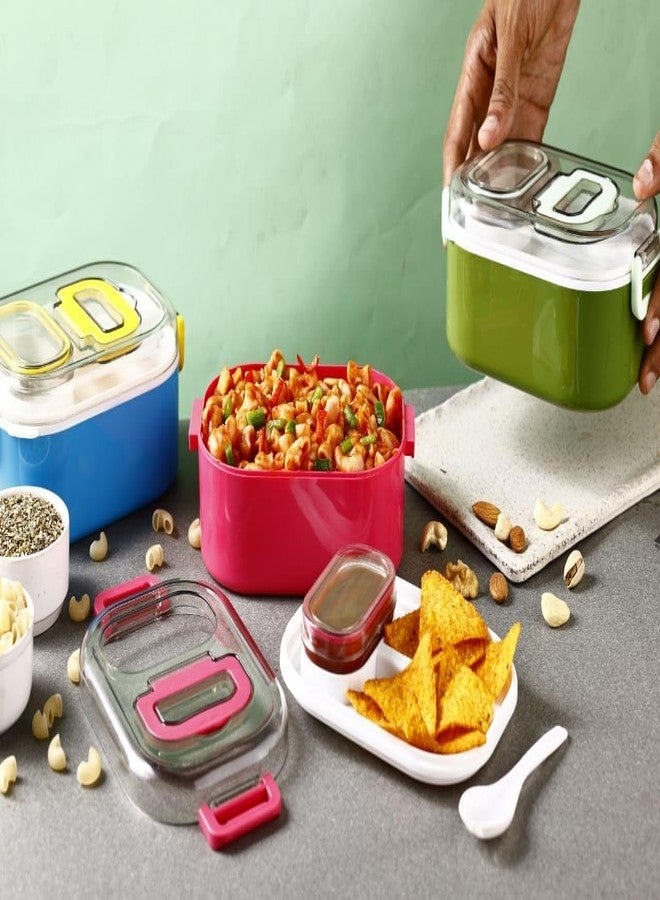 MARKWELL Mighty Lunch Box Comes with 1 Small Container, Stylish Anti Spill Lid & 1 Baby Spoon BPA Free, Food Grade Perfect for School & Outdoor-900ml+100ml Lilac - Image 5