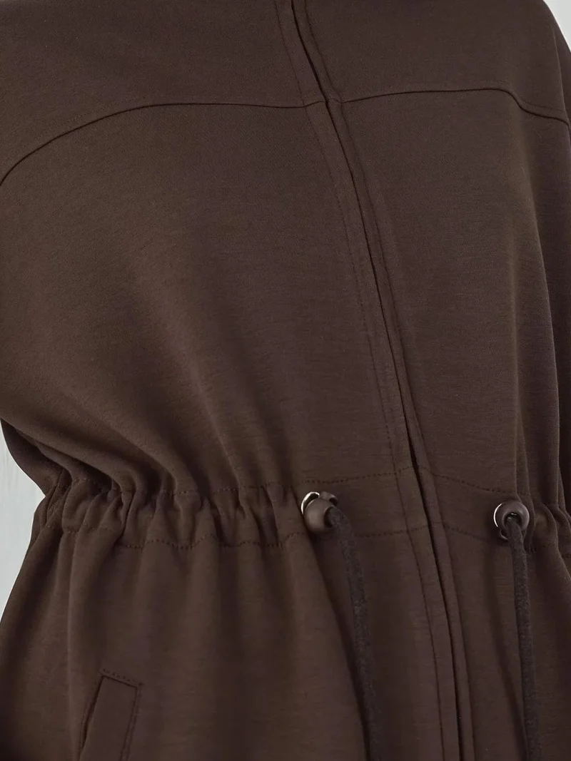 Hiccup Coffee Brown Modal Touch Long Jacket with Adjustable Waist for Women | Best Price UAE