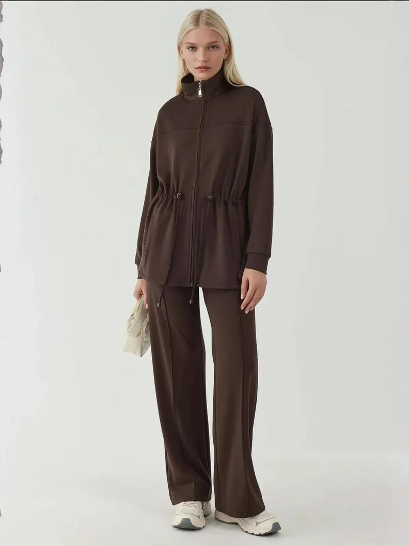 Hiccup Coffee Brown Modal Touch Long Jacket with Adjustable Waist for Women | Best Price UAE