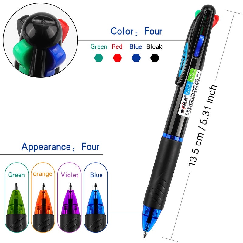 Bribobo 4 Pack Multicolor Ballpoint Pens 4-in-1 0.7mm Colored Retractable Ballpoint Gift Pens for Office School Supplies Students Gift - Image 2