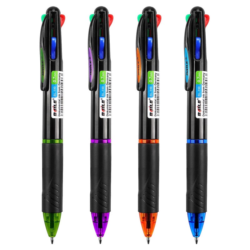 Bribobo 4 Pack Multicolor Ballpoint Pens 4-in-1 0.7mm Colored Retractable Ballpoint Gift Pens for Office School Supplies Students Gift - Image 1